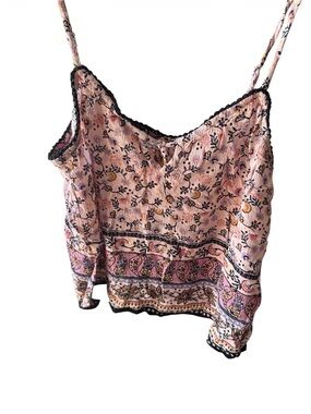 Boho Floral Pink Lace-Trim Cami Top